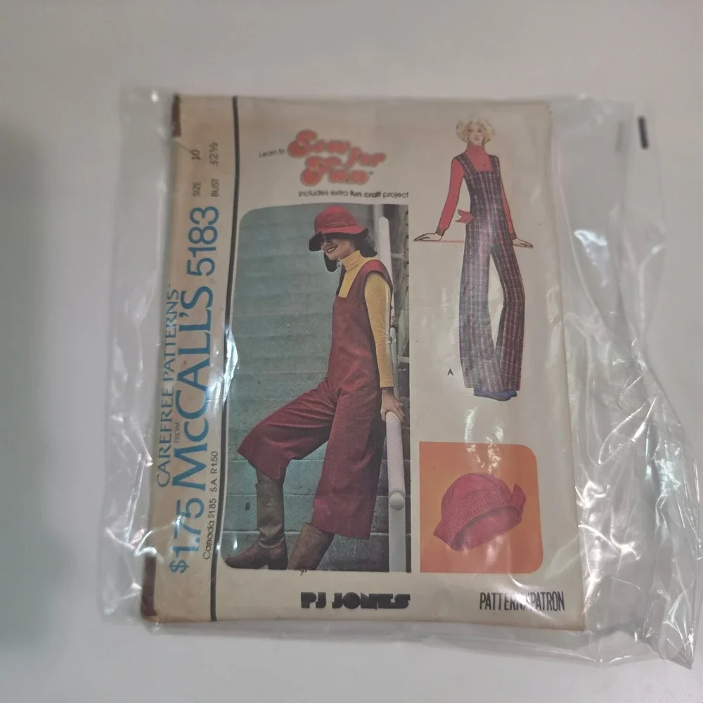 McCalls 5183 Vintage 70s Halter Jumpsuit Overalls Hat Pattern Size 10 Bust 32.5